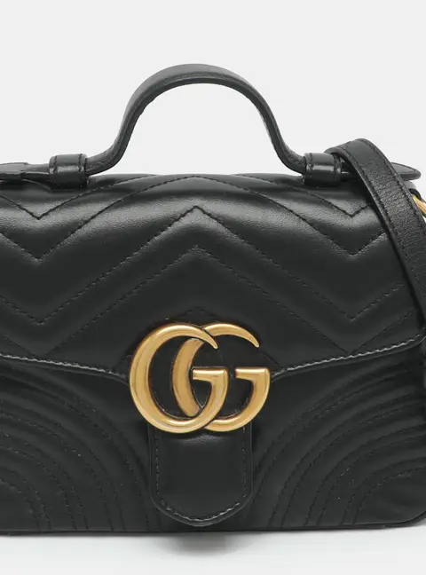 Gucci GG Marmont Mini Black Matelass&eacute; Leather Top Handle Bag