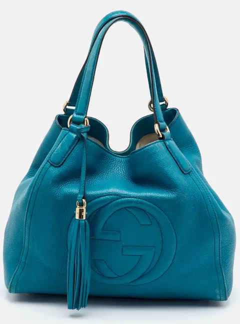 Gucci Soho Tassel Medium Blue Leather Shopper Tote