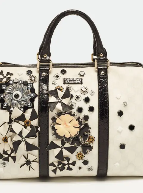 Gucci Joy Medium White/Black GG Supreme Canvas Embellished Satchel