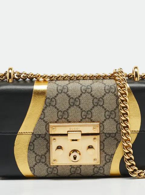 Gucci Padlock Small Beige/Black GG Supreme Canvas and Leather Shoulder Bag
