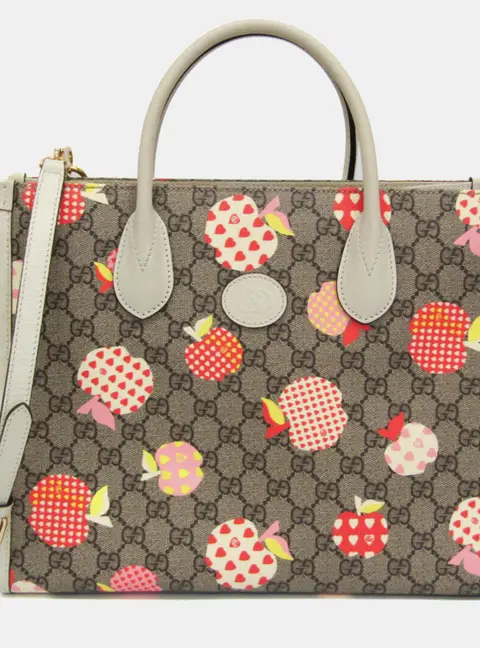 Gucci Les Pommes Small Beige GG Supreme Coated Canvas Tote Bag