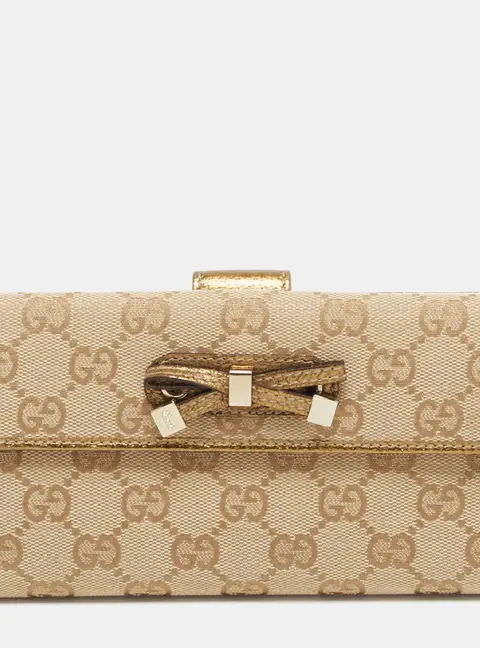 Gucci Princy Beige/Gold GG Canvas and Leather Continental Wallet