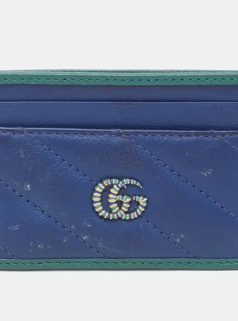 Gucci Torchon GG Marmont Blue/Green Matelasse Leather Card Holder