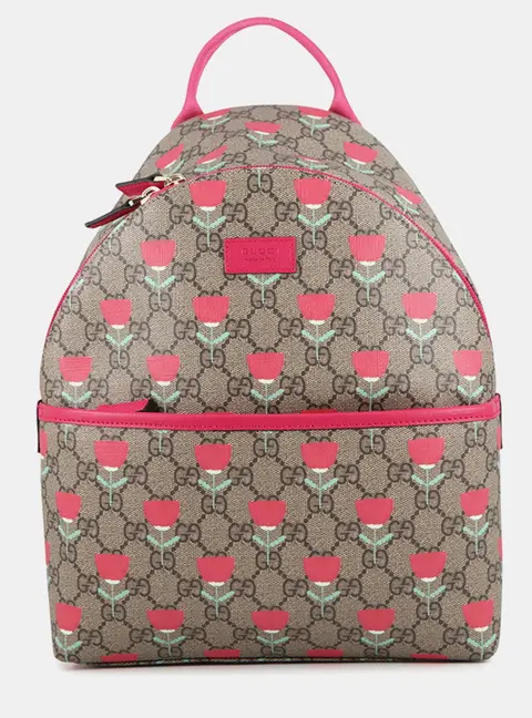 Gucci Children's Flower Print GG Supreme Canvas Leather Backpack Bag