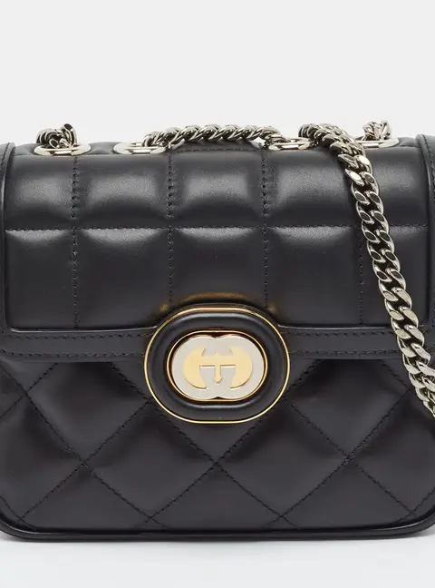 Gucci Deco Chain Mini Black Quilted Leather Shoulder Bag