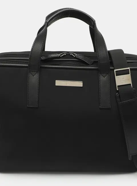 Gucci Black Leather and Nylon Briefcase