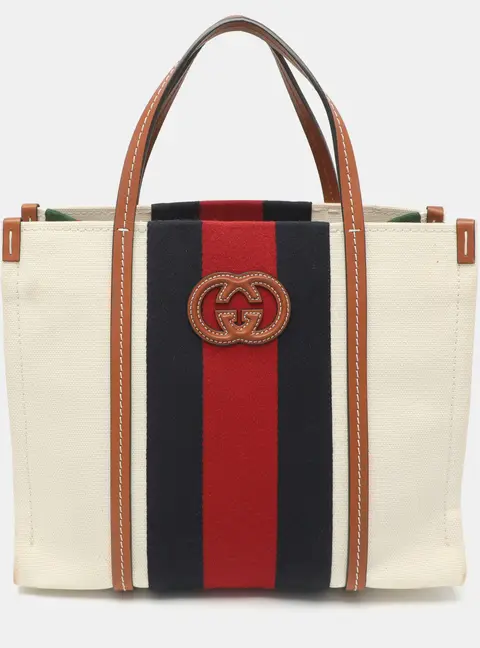 Gucci GG Interlocking Small Multicolor Canvas and Leather Shopper Tote