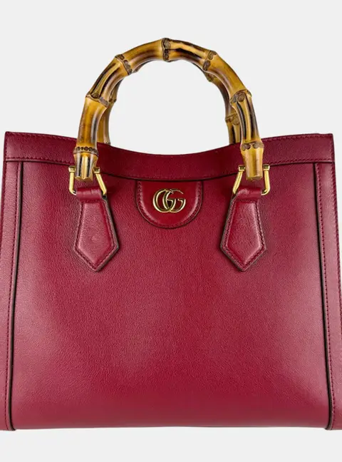 Gucci Diana Small Red Leather Bamboo Top Handle Bag