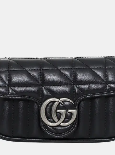 Gucci GG Marmont Super Mini Black Matelasse Leather Shoulder Bag