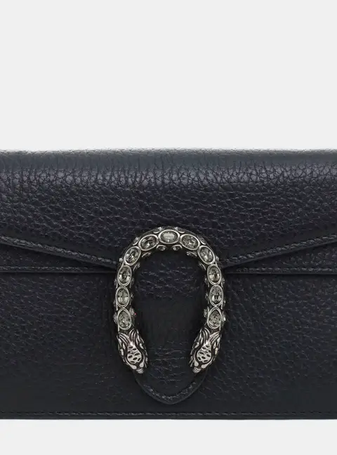 Gucci Dionysus Super Mini Black Grained Leather Shoulder Bag