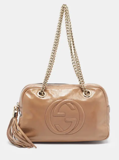 Gucci Soho Chain Beige Patent Leather Camera Bag