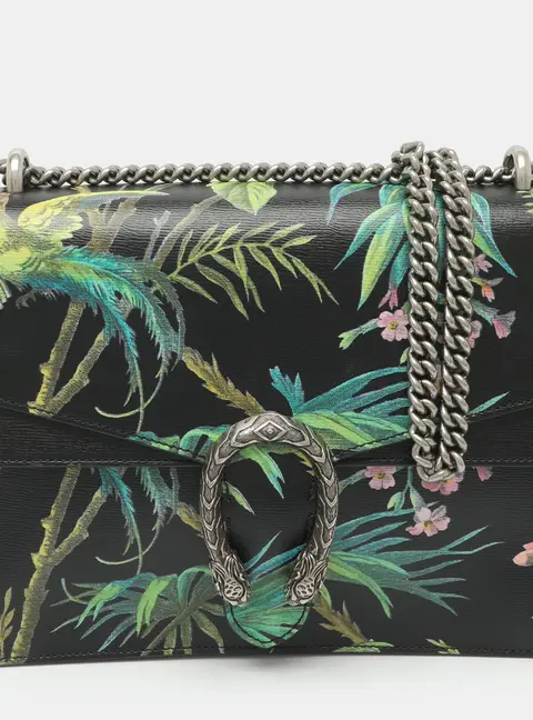Gucci Dionysus Medium Black Tropical Print Leather Shoulder Bag