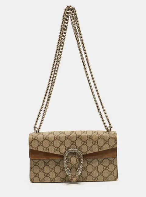 Gucci Dionysus Crystal Beige GG Supreme Canvas and Suede Shoulder Bag