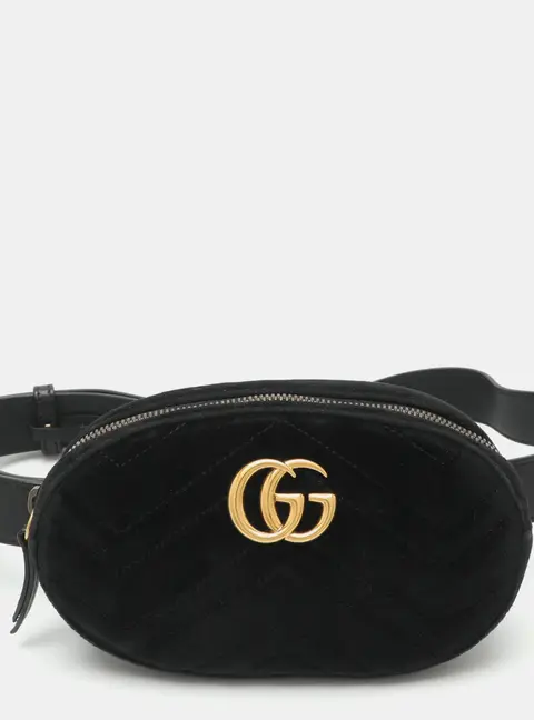 Gucci GG Marmont Mini Black Matelass&eacute; Leather and Velvet Belt Bag