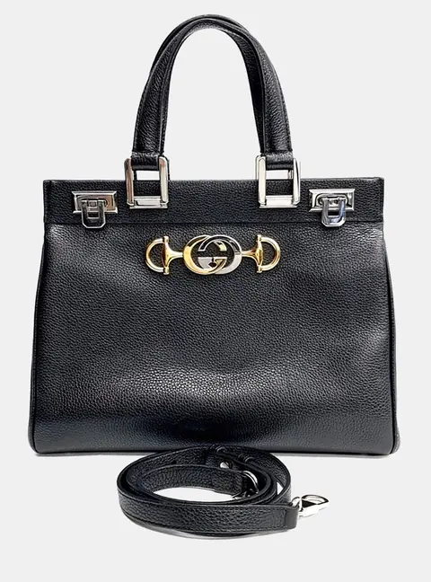 Gucci Black Leather Gucci Zumi Top Handle Bag Small (569712)