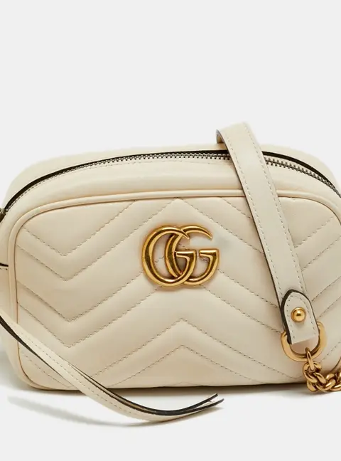 Gucci GG Marmont Mini Off White Matelass&eacute; Leather Camera Bag