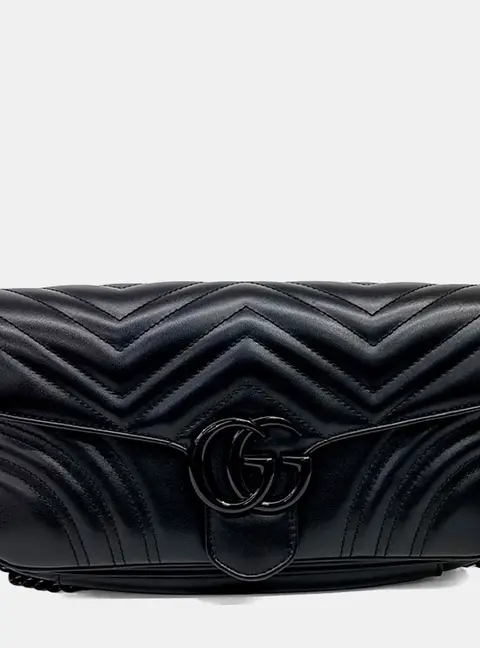 Gucci Black Leather GG Marmont Shoulder Bag (734814)