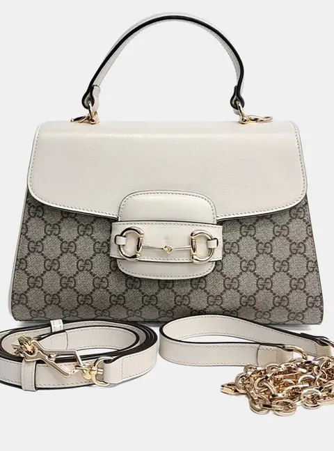 Gucci Beige Cream Leather Horsebit 1955 Tote and Shoulder Bag (702049)