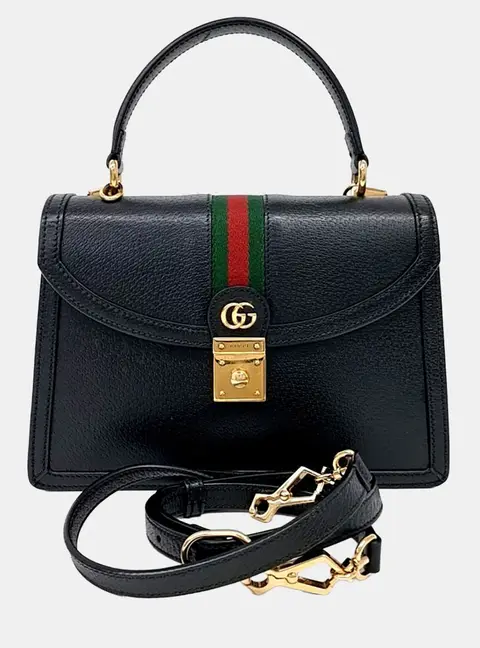 Gucci Black Leather Ophidia Top Handle Bag (651055)