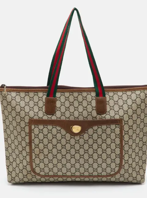 Gucci Sherry Line Web Beige GG Plus Supreme Canvas Shopper Tote