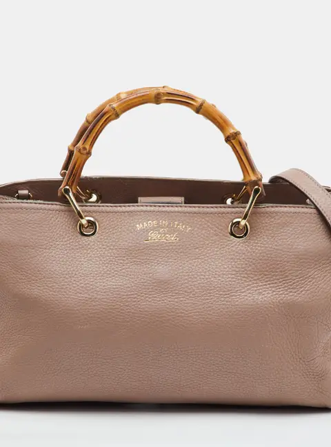 Gucci Bamboo Handle Medium Light Pink Leather Shopper Tote