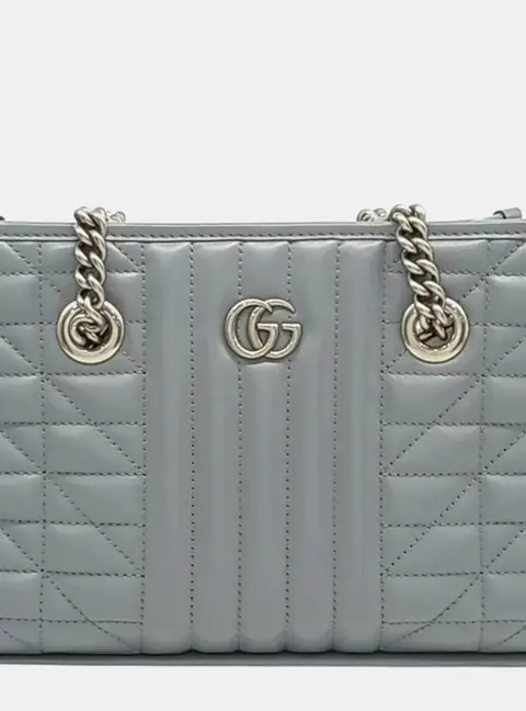 Gucci Grey Leather GG Marmont Shoulder Bag