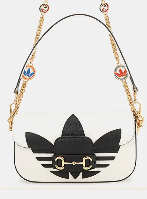 Gucci Adidas Horsebit Small White Black Calfskin Leather Shoulder Bag