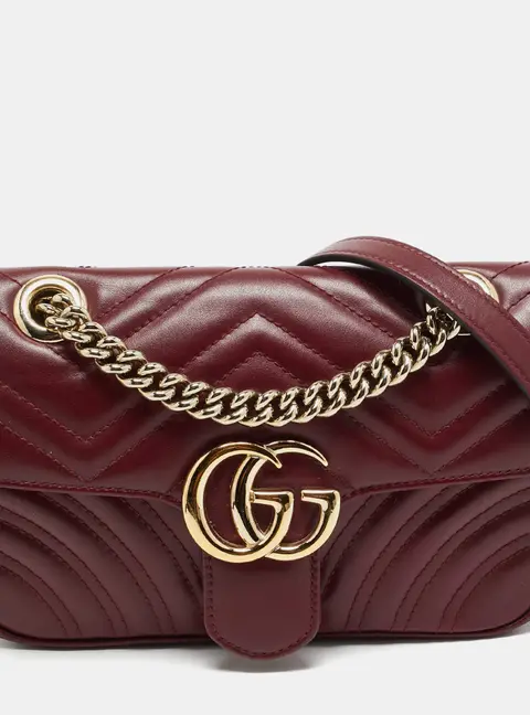 Gucci GG Marmont Small Burgundy Matelass&eacute; Leather Shoulder Bag