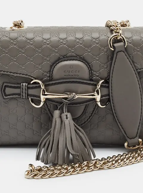 Gucci Emily Chain Mini Grey Microguccissima Leather Crossbody Bag