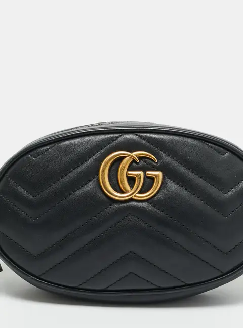 Gucci GG Marmont Black Matelass&eacute; Leather Belt Bag