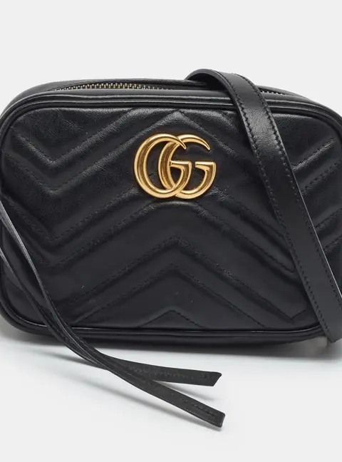 Gucci GG Marmont Mini black Matelass&eacute; Leather Camera Bag