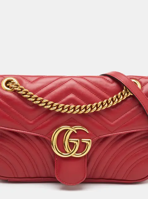 Gucci GG Marmont Small Red Matelass&eacute; Leather Shoulder Bag