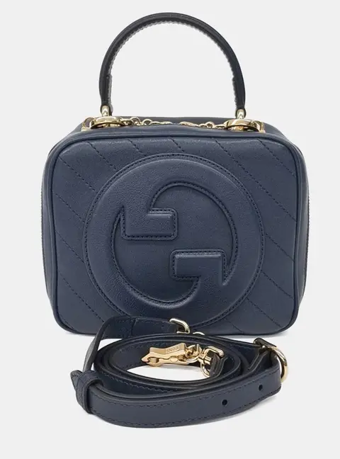 Gucci Navy Blue Leather Blondie Top Handle Bag (744434)