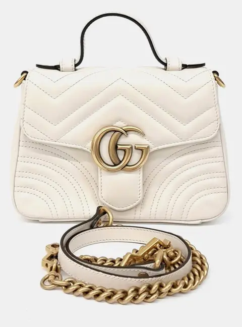 Gucci Cream Leather Marmont Mini Top Handle Shoulder Bag (547260)