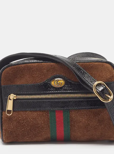 Gucci Ophidia Mini Suede and Leather Camera Crossbody Bag
