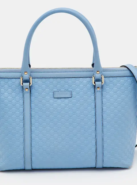 Gucci Light Blue Microguccissima Leather Top Zip Tote