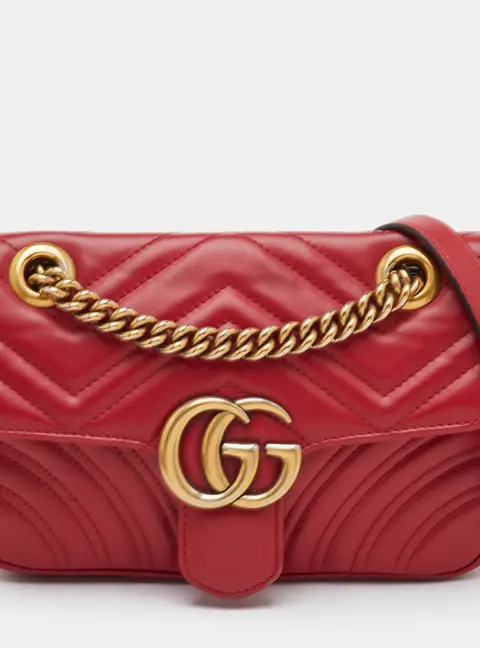 Gucci GG Marmont Small Red Matelasse Leather Flap Crossbody Bag