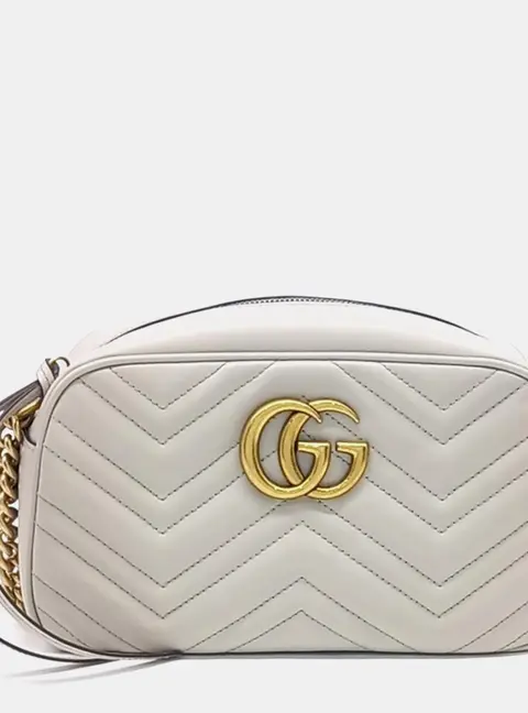 Gucci Marmont Beige Grey Leather Crossbody Bag