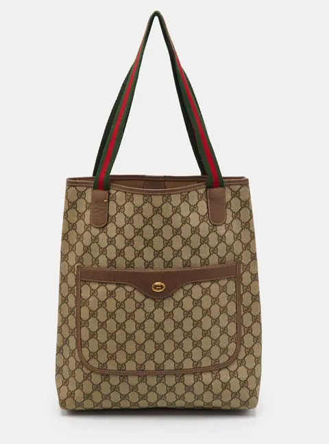 Gucci Vintage Web Sherry Line Beige/Brown GG Supreme Canvas and Leather Tote