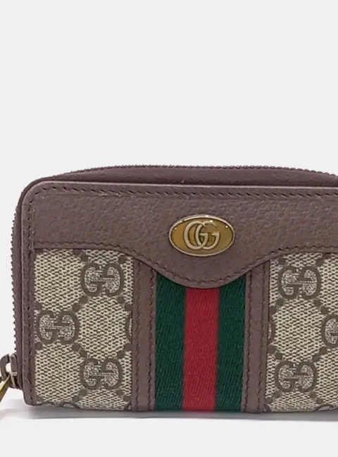 Gucci Beige Brown Canvas Ophidia Card Holder (597613)