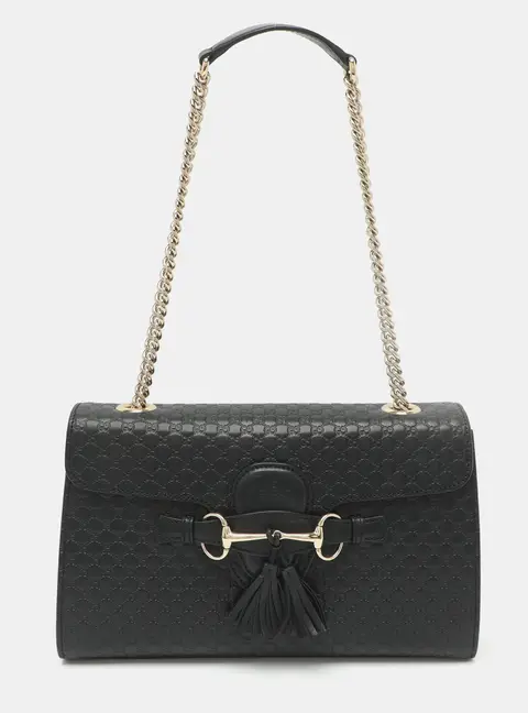 Gucci Emily Medium Black Microguccissima Leather Shoulder Bag