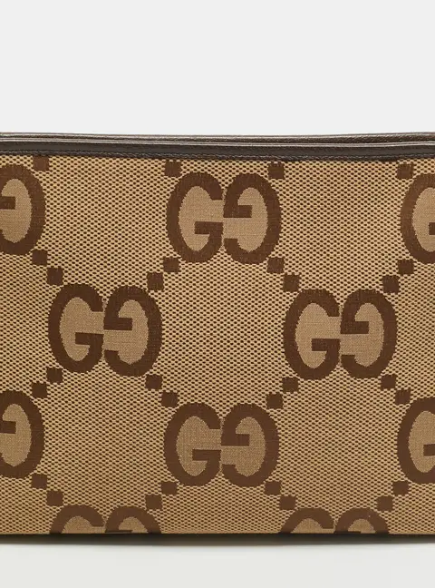 Gucci Brown/Beige Jumbo GG Canvas and Leather Clutch