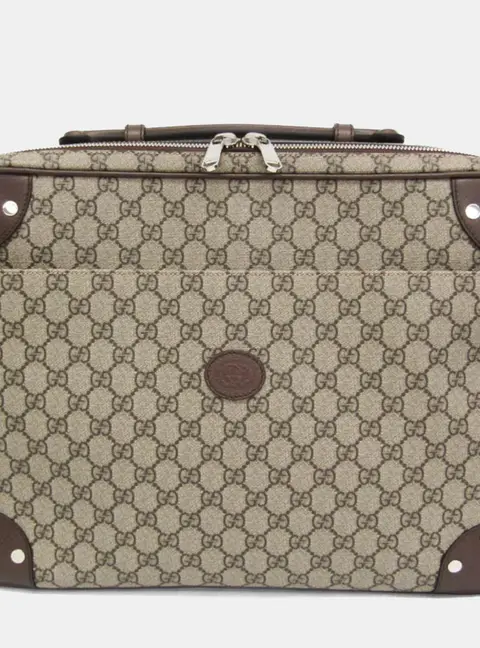 Gucci Interlocking G Beige Brown GG Supreme Canvas Leather 2-Way Backpack Briefcase Bag