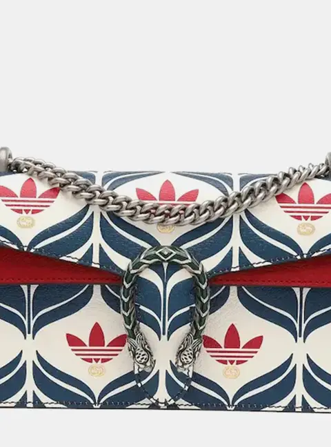Gucci Adidas Dionysus Small Blue Hibiscus Red White Printed Leather Shoulder Bag