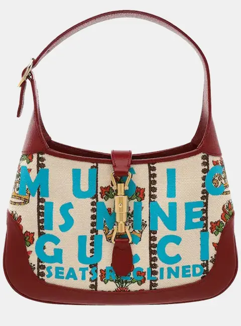 Gucci Jackie 1961 Small Multicolor Canvas Burgundy Leather Shoulder Bag