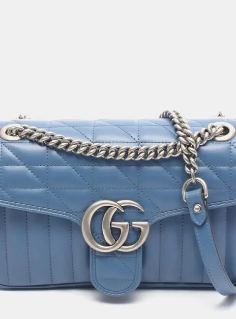 Gucci GG Marmont Small Blue Matelasse Leather Shoulder Bag
