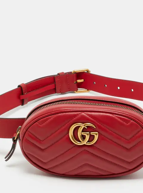 Gucci GG Marmont Mini Red Matelass&eacute; Leather Belt Bag