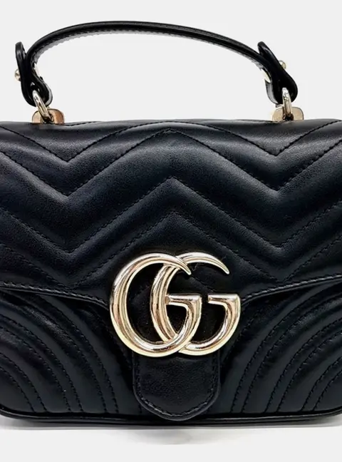 Gucci Black Leather Marmont Mini Top Handle Bag (811238)
