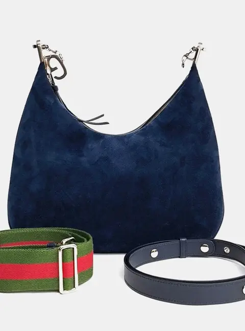 Gucci Attache Medium Navy Blue Suede Shoulder Bag