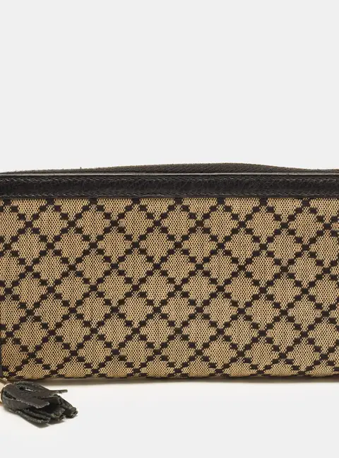 Gucci Bamboo Tassel Black/Beige Diamante Canvas Zip Around Wallet